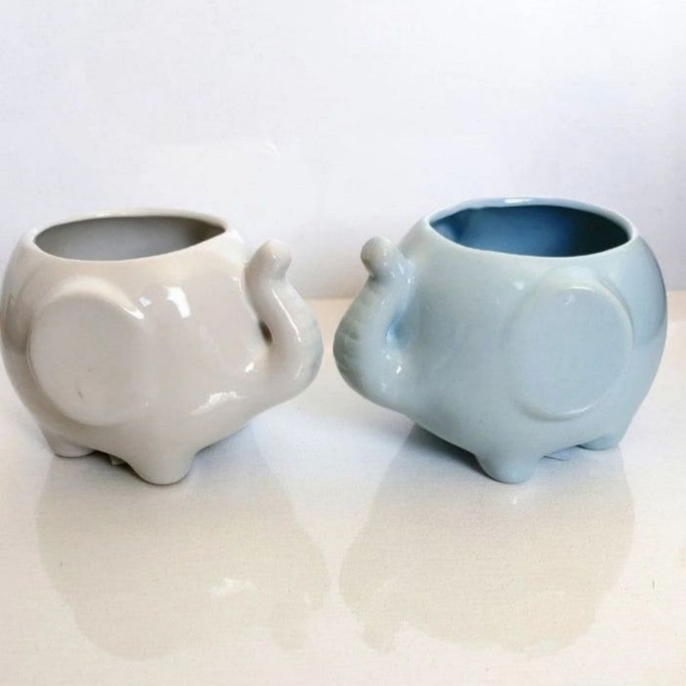 Elephant Shaped Planters White Light Blue Succulent Planters